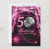 Elegante foto 50e verjaardag Hot Pink Glam Lights Kaart (Voorkant)