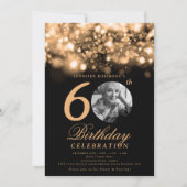 Elegante foto 60e verjaardag Gold Midnight Glam Kaart (Voorkant)