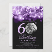 Elegante foto 60e verjaardag Paarse Midnight Glam Kaart (Voorkant)