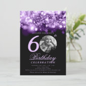 Elegante foto 60e verjaardag Paarse Midnight Glam Kaart (Staand voorkant)
