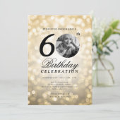 Elegante foto 60e verjaardagsfeest gouden bokeh kaart (Staand voorkant)