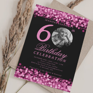 Elegante foto 60e verjaardagsfeest hete roze licht kaart