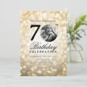 Elegante foto 70e verjaardagsfeest gouden bokeh kaart (Staand voorkant)