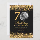 Elegante foto 70e verjaardagsfeest gouden lichten kaart (Voorkant)