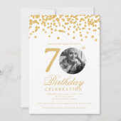 Elegante foto 70ste verjaardag Gouden Confetti Kaart (Voorkant)