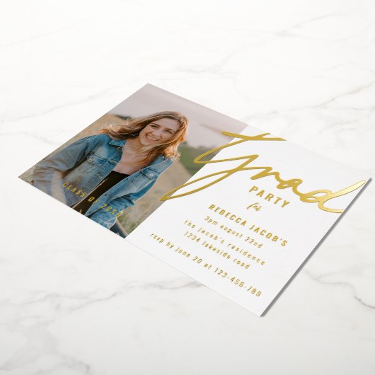 Elegante foto Afstudeerder Party Folie Uitnodiging (Gedraaid)