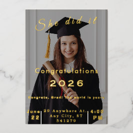 Elegante foto afstudeeruitnodiging 2026 folie uitnodiging