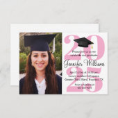 Elegante foto afstuderen 2025 Party Pink Script Kaart (Voorkant / Achterkant)