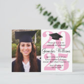 elegante foto afstuderen 2026 feest roze script kaart (Staand voorkant)