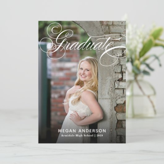 Elegante foto afstuderen aankondiging uitnodiging (Staand voorkant)