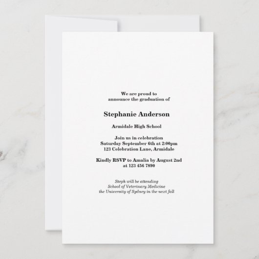 Elegante foto afstuderen aankondiging uitnodiging (Achterkant)