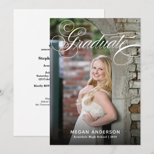 Elegante foto afstuderen aankondiging uitnodiging (Voorkant / Achterkant)