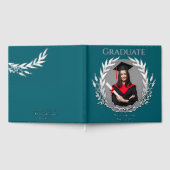 Elegante Foto Afstuderen Party Donker Cyaan & Zilv Gastenboek (Volledig)