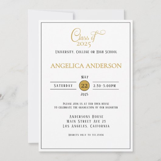 Elegante foto Afstuderen White Script Invitation Kaart (Achterkant)