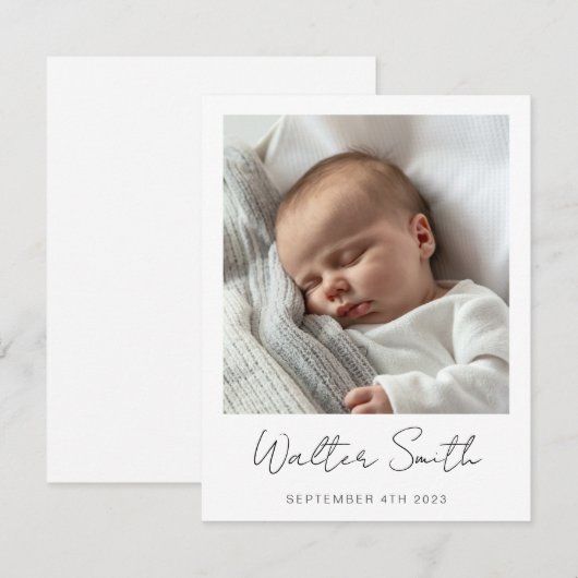 Elegante foto baby geboorte aankondigingskaart kaart (Voorkant / Achterkant)