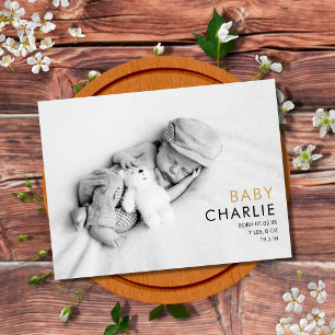 Elegante foto baby geboorte bedankt briefkaart