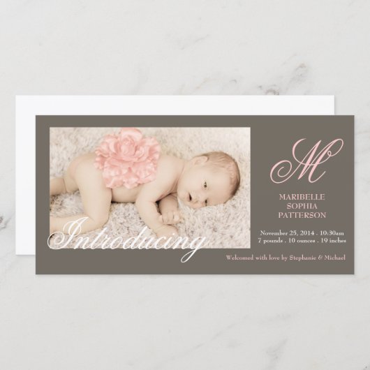 Elegante Foto Baby Meisje Geboorteaankondiging Aankondiging (Voorkant / Achterkant)