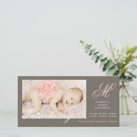 Elegante Foto Baby Meisje Geboorteaankondiging Aankondiging (Staand voorkant)