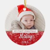 Elegante foto baby's eerste kerst script keramisch ornament (Voorkant)