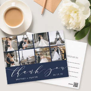 Elegante Foto Bedankt Navyblauw Briefkaart