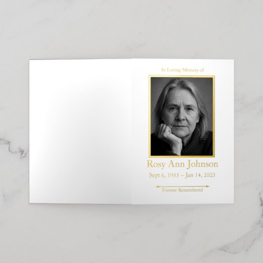 Elegante foto begrafenis orde van dienst programma (Buiten Laag)