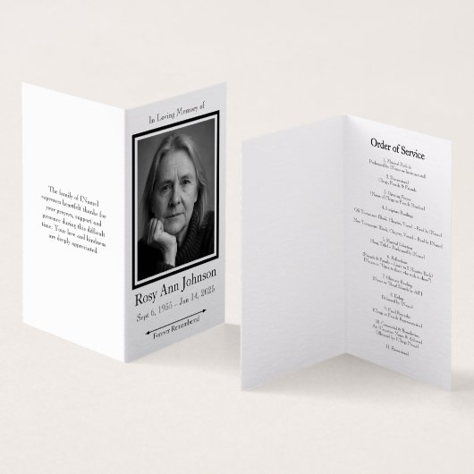 Elegante foto begrafenis orde van dienst programma (Binnen en buitenkant)