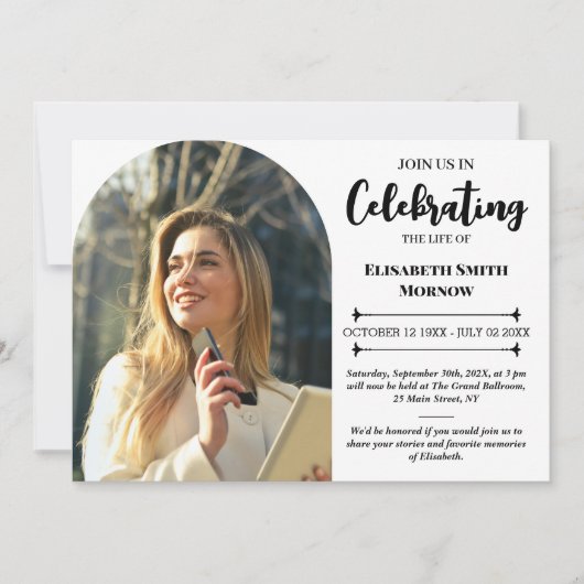 Elegante foto begrafenis - viering van het leven kaart (Voorkant)