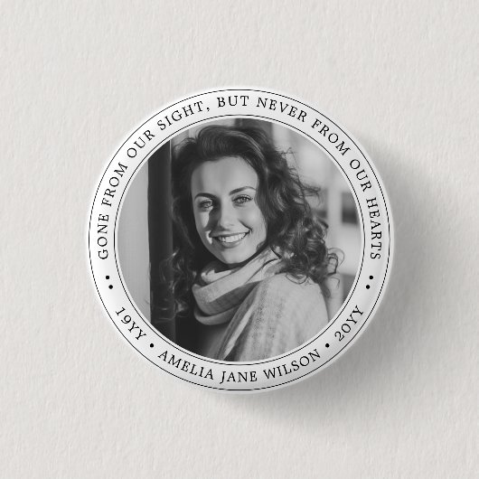 Elegante foto begrafenismonument in liefdevolle he ronde button 3,2 cm (Voorkant)