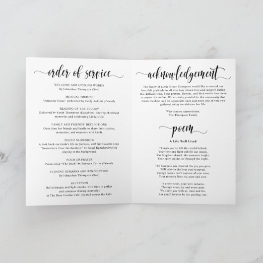Elegante foto begrafenismonument programma (Binnen)