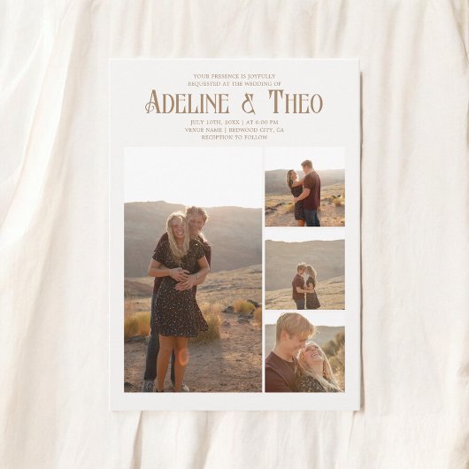 Elegante Foto Beige Bruiloft Kaart