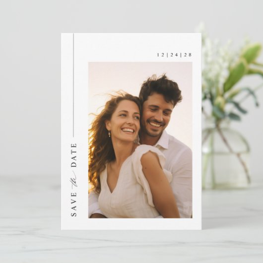 Elegante foto bestemming bruiloft Bewaar de datum Kaart (Staand voorkant)