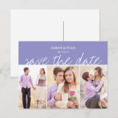 Elegante foto Bewaar de datum Paarse streep Briefk Aankondigingskaart (Voorkant / Achterkant)