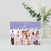 Elegante foto Bewaar de datum Paarse streep Briefk Aankondigingskaart (Staand voorkant)