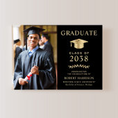 Elegante Foto Black Gold College Afstudeerfeest Kaart