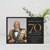 Elegante foto Black Gold Surprise 70e verjaardag Kaart (Staand voorkant)
