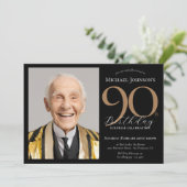 Elegante foto Black Gold Surprise 90e verjaardag Kaart (Staand voorkant)