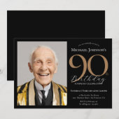 Elegante foto Black Gold Surprise 90e verjaardag Kaart (Voorkant / Achterkant)