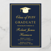 Elegante Foto Blauw Afstuderen Party Gold Folie Uitnodiging (Voorkant)