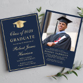 Elegante foto blauw goud afstudeerfeest kaart