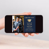 Elegante Foto Blauw Goud Folie College Afstuderen Aankondiging