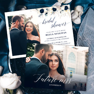 Elegante foto Blauw Wit Bloemen Vrijgezellenfeest Kaart