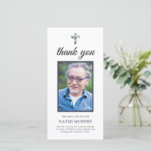 Elegante foto blauwe bloemige rouwkaart dank je we kaart (Staand voorkant)