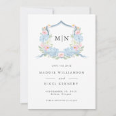 Elegante Foto Blauwe Monogram Save the Date  (Voorkant)