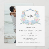 Elegante Foto Blauwe Monogram Save the Date  (Voorkant / Achterkant)