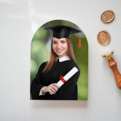 Elegante foto blauwe universitaire afstudeeraankon kaart