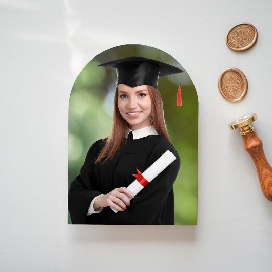 Elegante foto blauwe universitaire afstudeeraankon kaart