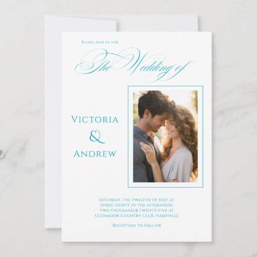 Elegante foto Blauwgroen moderne huwelijksuitnodig Kaart (Voorkant)