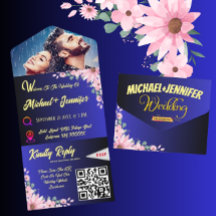 Elegante Foto Bloemen Blauw Tearaway Wedding