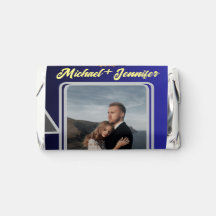 Elegante Foto Bloemen Blauw Trouwen Snoep Favors