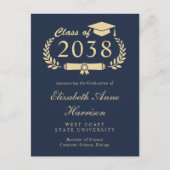 Elegante foto Blue Gold Afstuderen aankondiging Briefkaart (Voorkant)